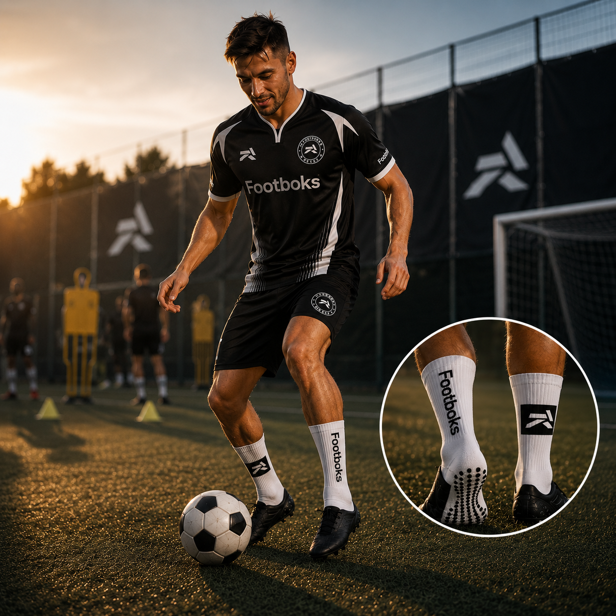 Chaussettes de grip portées par un joueur de football